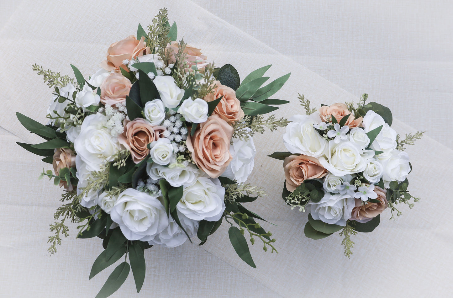 Artificial Wedding Bouquet, Rustic Bouquets, Eucalyptus Wedding Bouquets, Rose and Baby's Breath Bridal Bouquet, Silk Flowers For Weddings