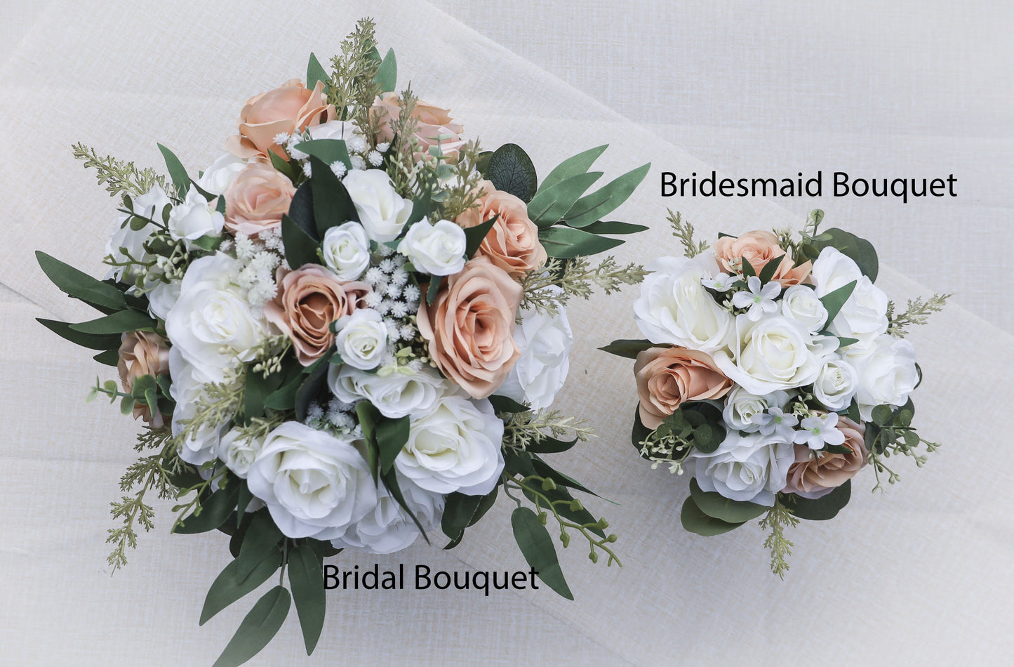 Artificial Wedding Bouquet, Rustic Bouquets, Eucalyptus Wedding Bouquets, Rose and Baby's Breath Bridal Bouquet, Silk Flowers For Weddings