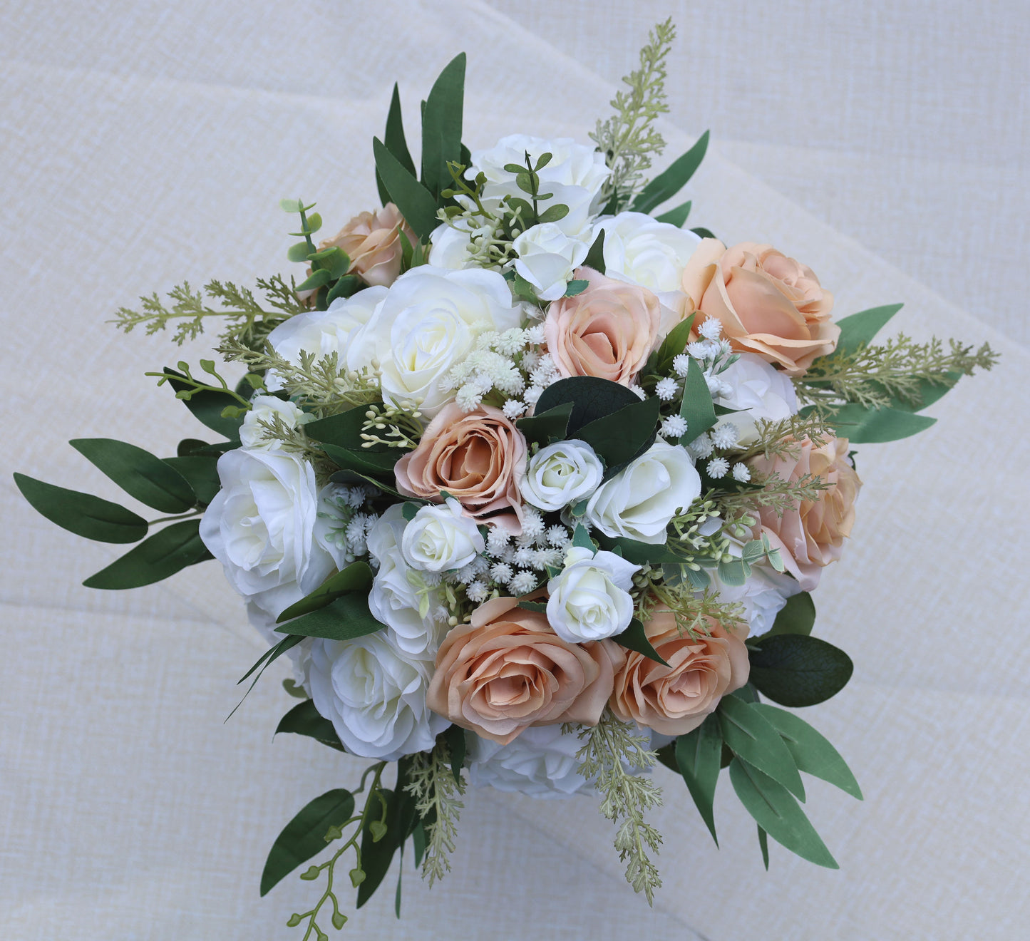 Artificial Wedding Bouquet, Rustic Bouquets, Eucalyptus Wedding Bouquets, Rose and Baby's Breath Bridal Bouquet, Silk Flowers For Weddings