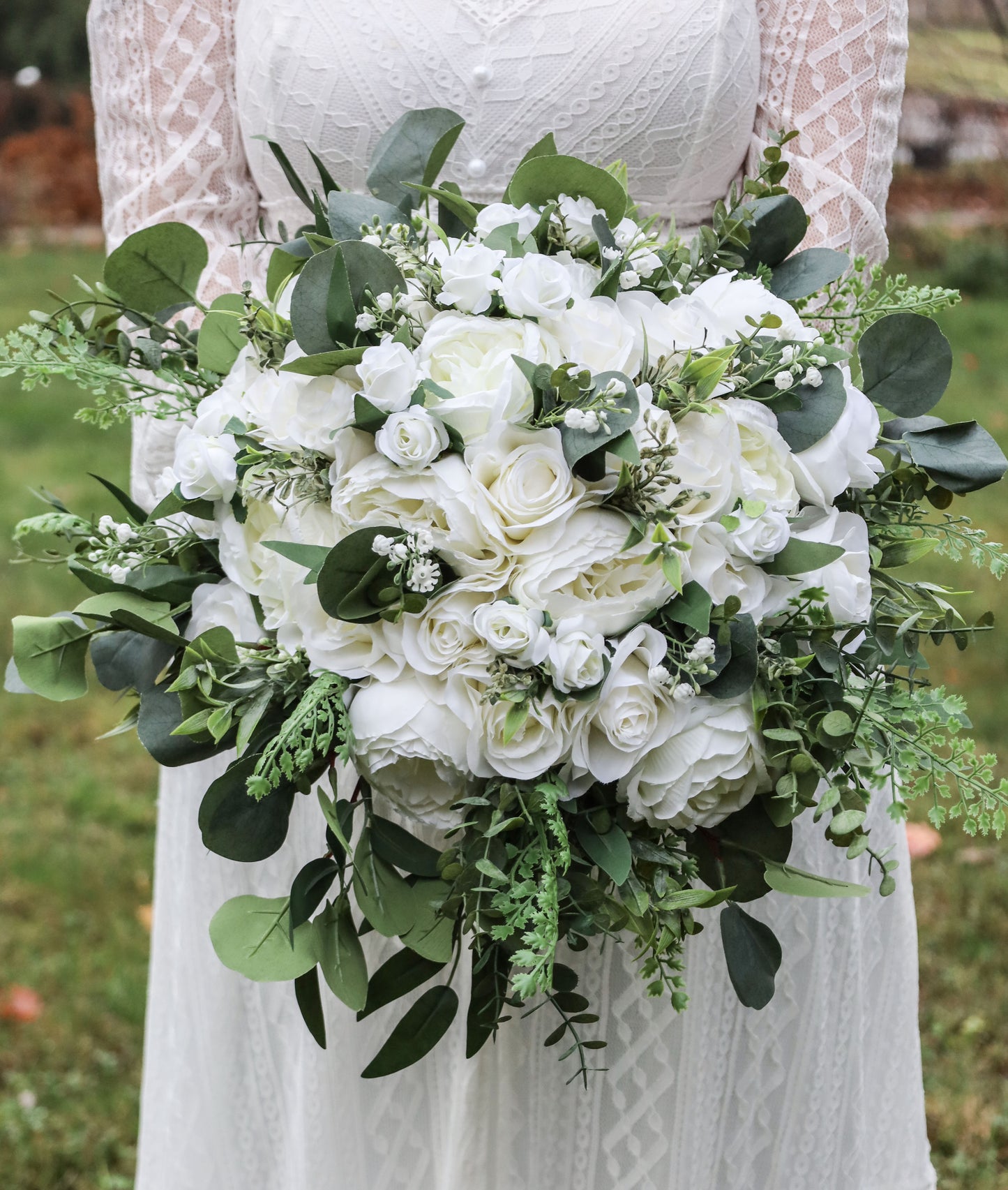 Bridal Bouquet, Wedding Bouquet Large, White wedding bouquet, Silk Bridal Bouquet, bridesmaids bouquets, white wedding flowers, Eucalyptus