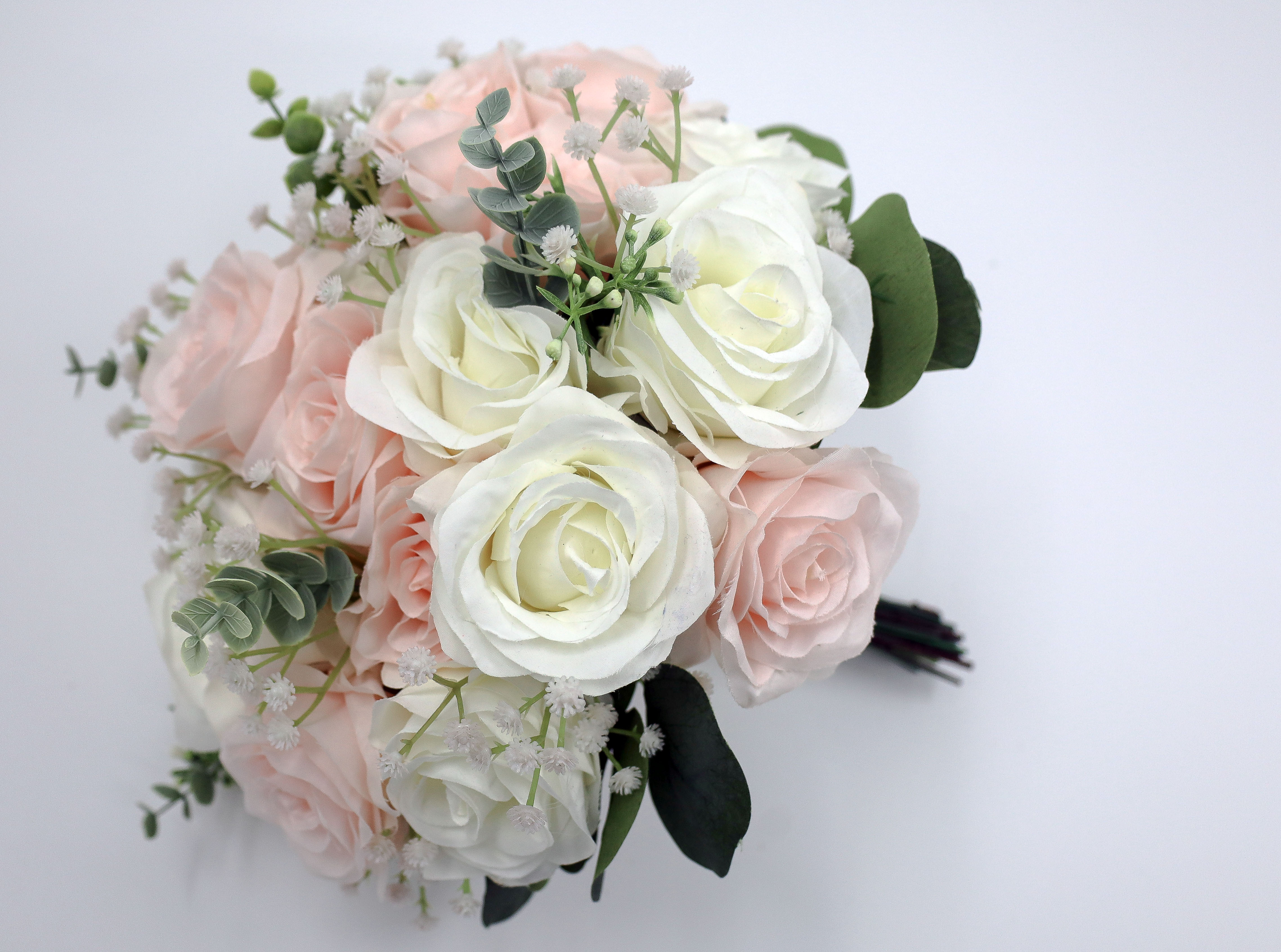Wedding Bouquet Flower White Pink Artificial Rose Bridal Bouquet