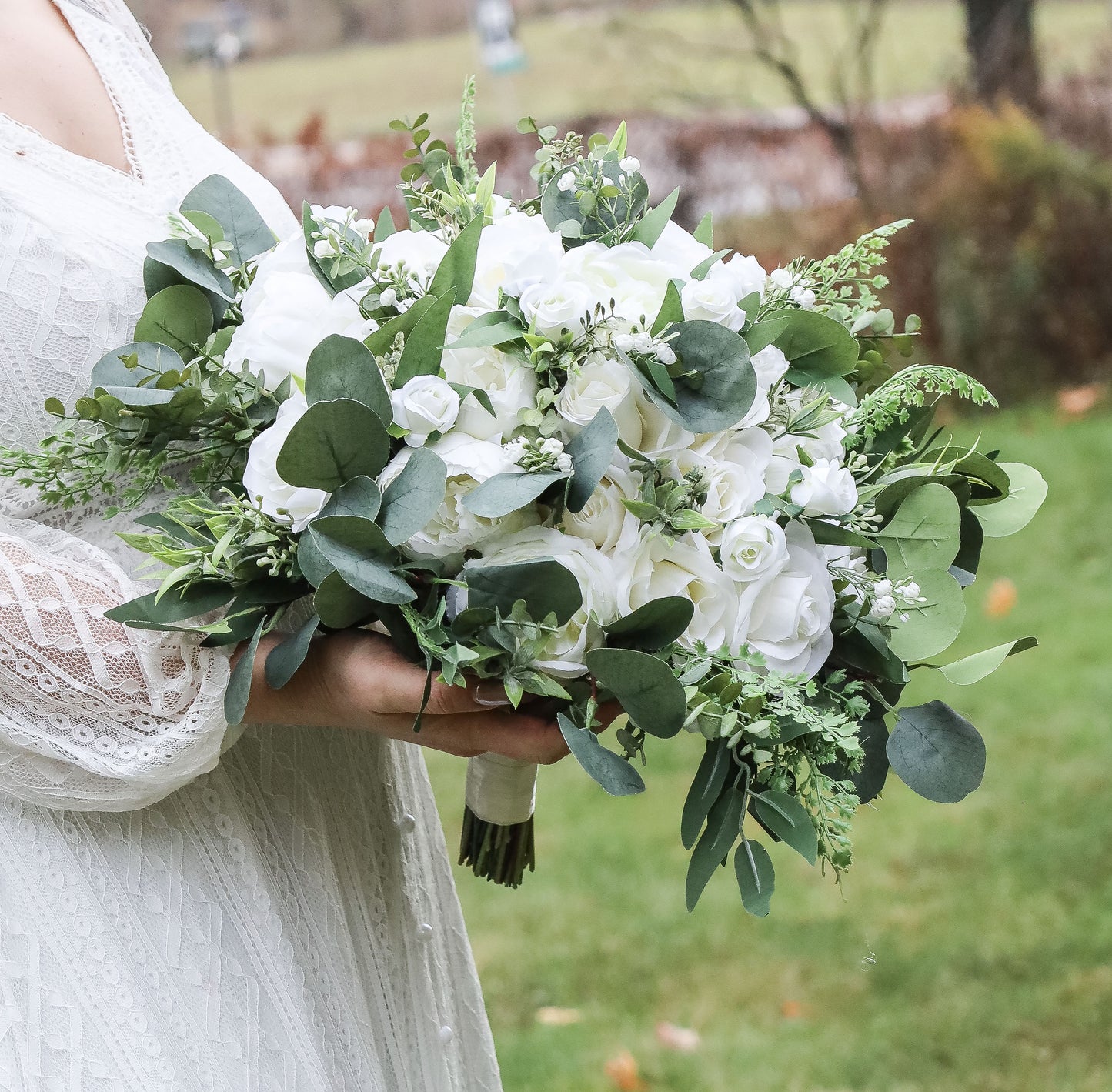 Bridal Bouquet, Wedding Bouquet Large, White wedding bouquet, Silk Bridal Bouquet, bridesmaids bouquets, white wedding flowers, Eucalyptus