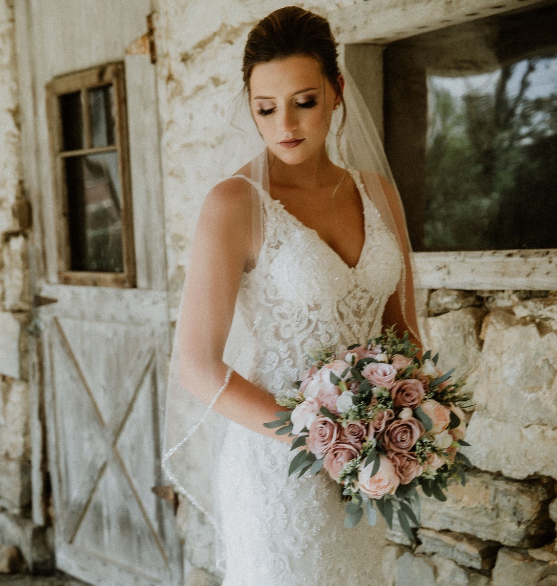 wedding bouquet artificial, dusty rose wedding flowers, silk wedding flowers pink