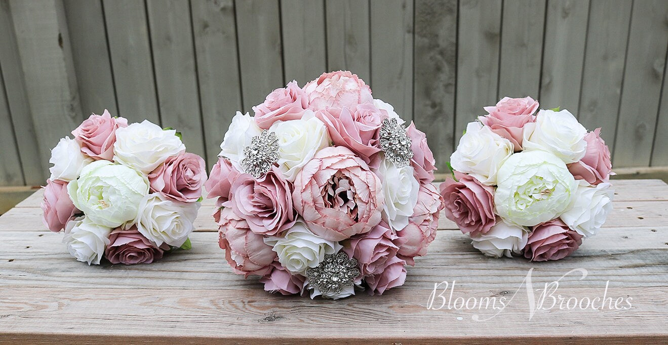 Dusty Rose and Ivory Wedding Bouquet, Wedding Flowers, Bridesmaid