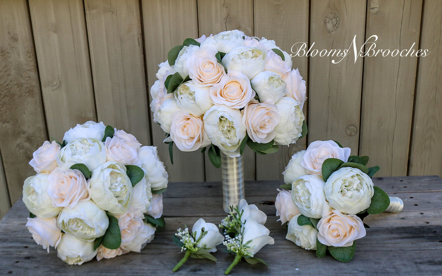 Ivory and Champaign Wedding Bouquet, Wedding Flowers, Peony and rose bouquet, Bridesmaid Bouquets, Corsage, bridal Flower Package