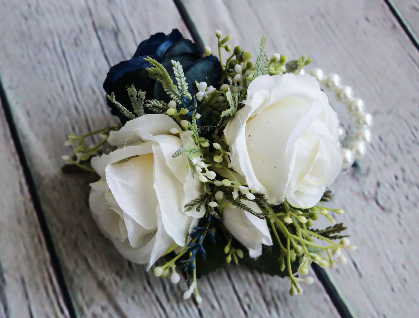 Wedding Bouquet Navy and Ivory, Bridal Bouquet With Rhinestone and Pearls, Wedding Flowers, Bridesmaid Bouquets, bridal Flower Package