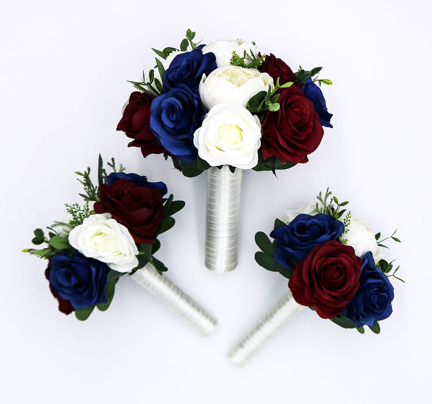 Wedding Bouquet Wine, Navy and Ivory, Bridal Bouquet, Bridesmaids bouquet, Artificial Wedding Flowers, Boho Wedding, Burgundy Flowers,