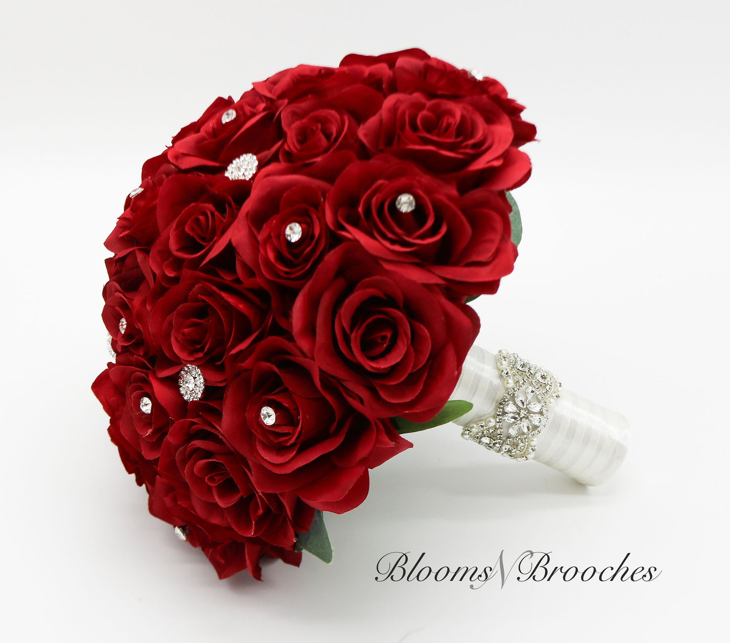 Red Bling Wedding Bouquet, Rose Bridal Bouquet, Bridesmaids Bouquets, Artificial Wedding Flowers, Rose Rhinestones