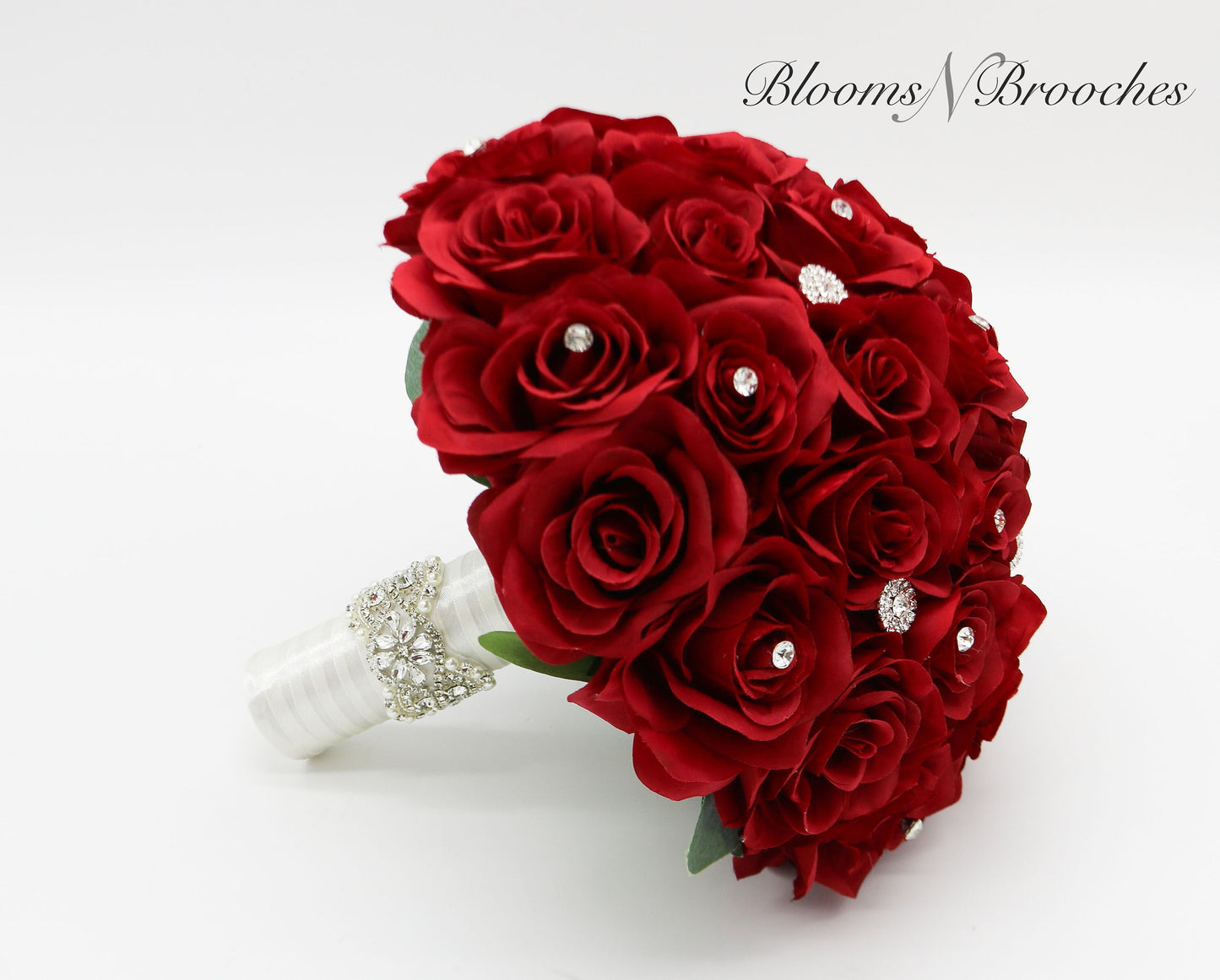 Red Bling Wedding Bouquet, Rose Bridal Bouquet, Bridesmaids Bouquets, Artificial Wedding Flowers, Rose Rhinestones