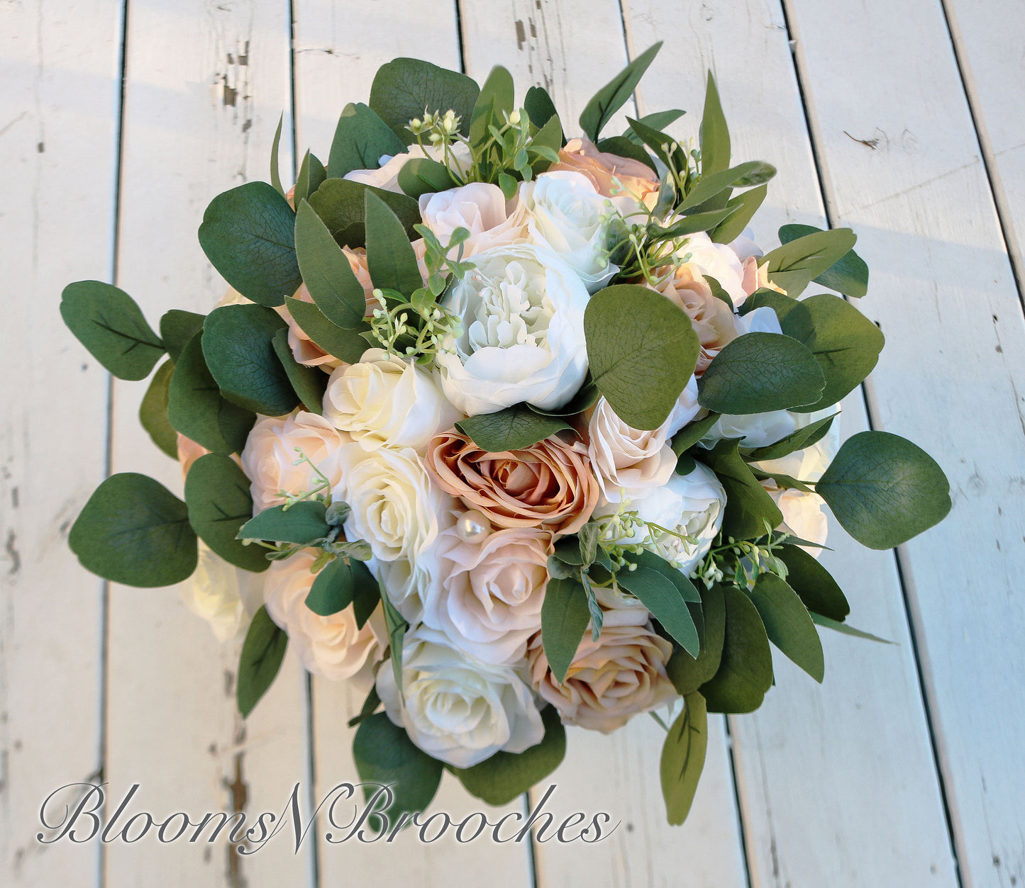 Wedding Bouquet Bride, Champaign Cream and ivory Wedding Bouquets, Artificial Boho bouquets Roses Peonies Eucalyptus, Faux Wedding Flowers