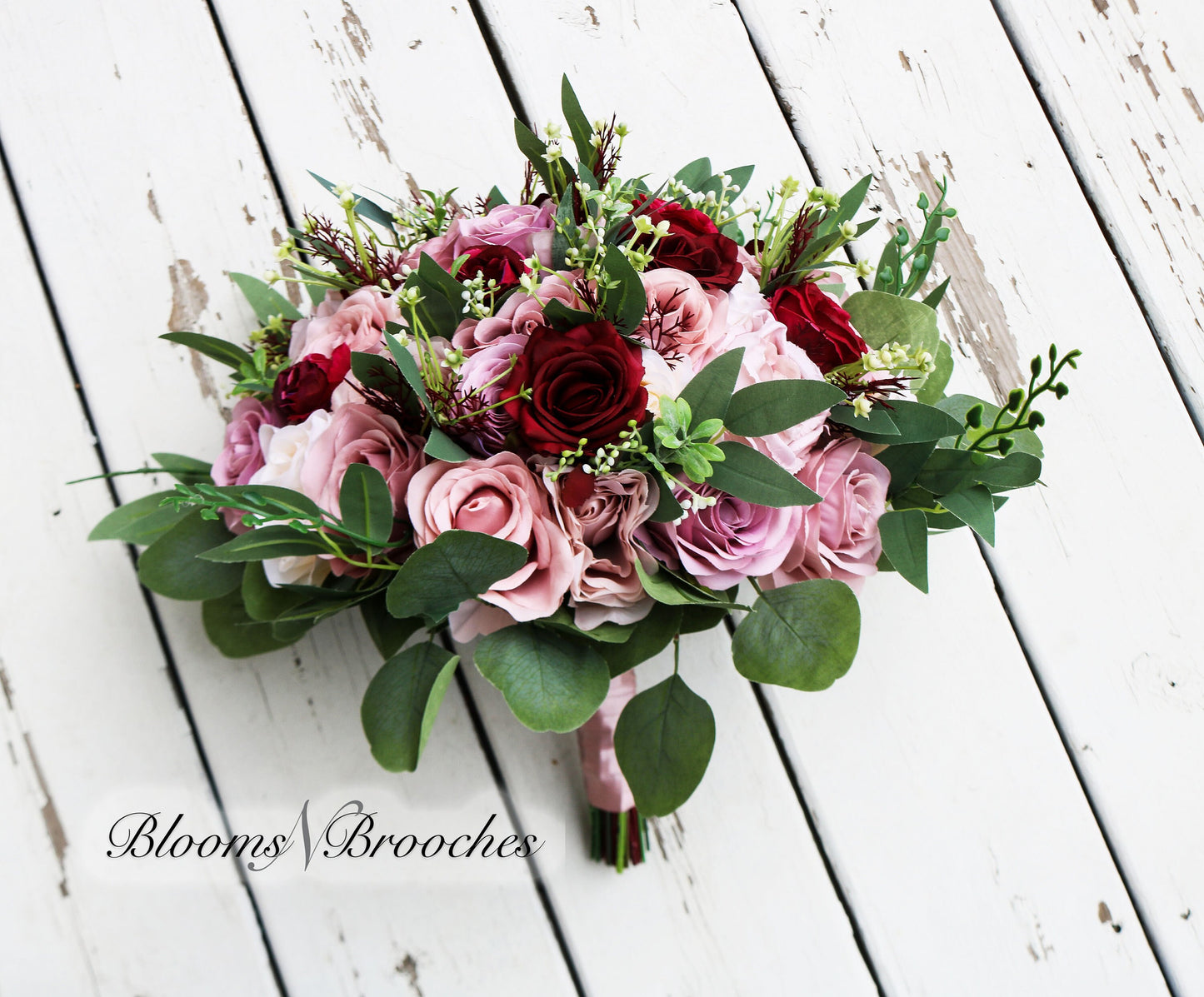 Wine Blush and Dusty Rose Boho Wedding Bouquets, Faux Bridal Bouquet and Bridesmaids bouquets, Burgundy Flowers for Weddings, Silk