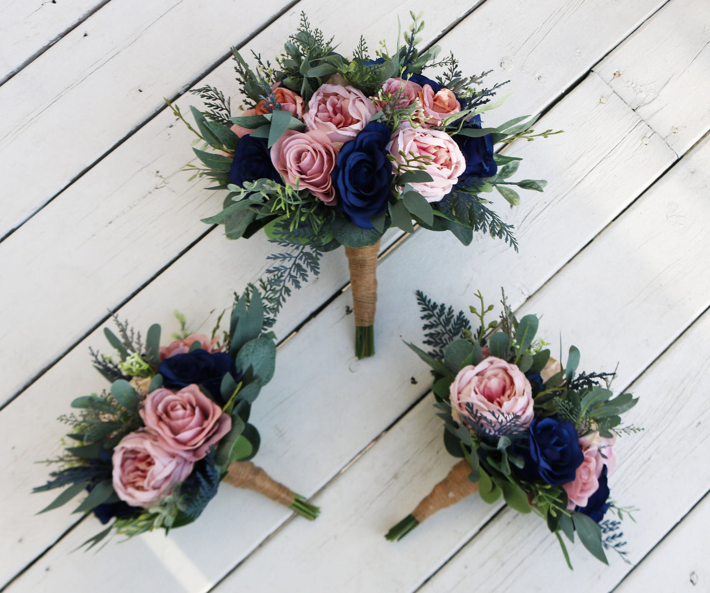 Navy and Dusty Rose Boho Wedding Bouquets, Bridal Bouquet, Bridesmaids bouquet, Artificial Wedding Flowers, artificial Flowers,
