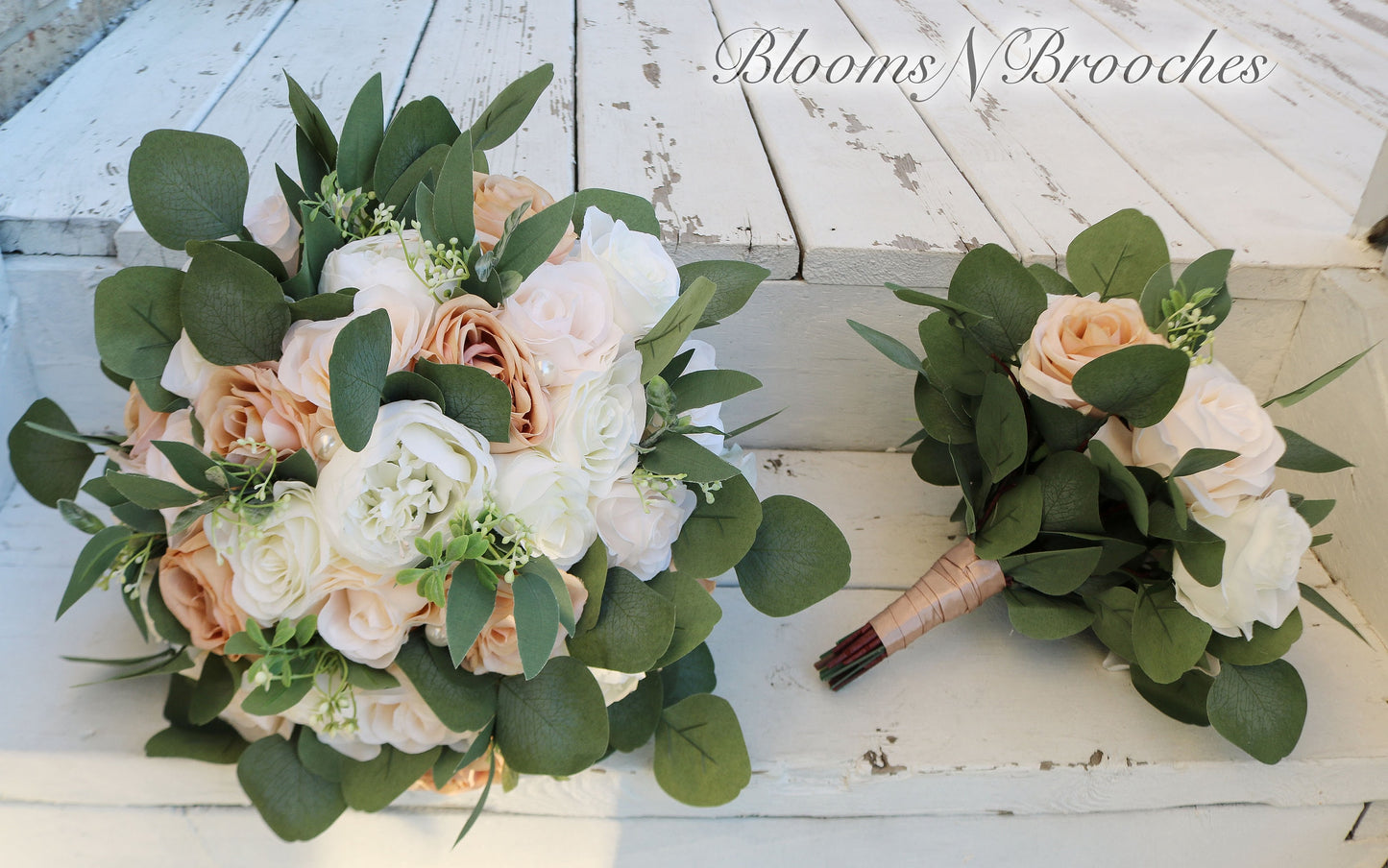 Wedding Bouquet Bride, Champaign Cream and ivory Wedding Bouquets, Artificial Boho bouquets Roses Peonies Eucalyptus, Faux Wedding Flowers