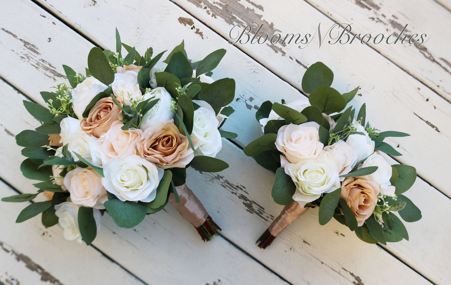 Wedding Bouquet Bride, Champaign Cream and ivory Wedding Bouquets, Artificial Boho bouquets Roses Peonies Eucalyptus, Faux Wedding Flowers