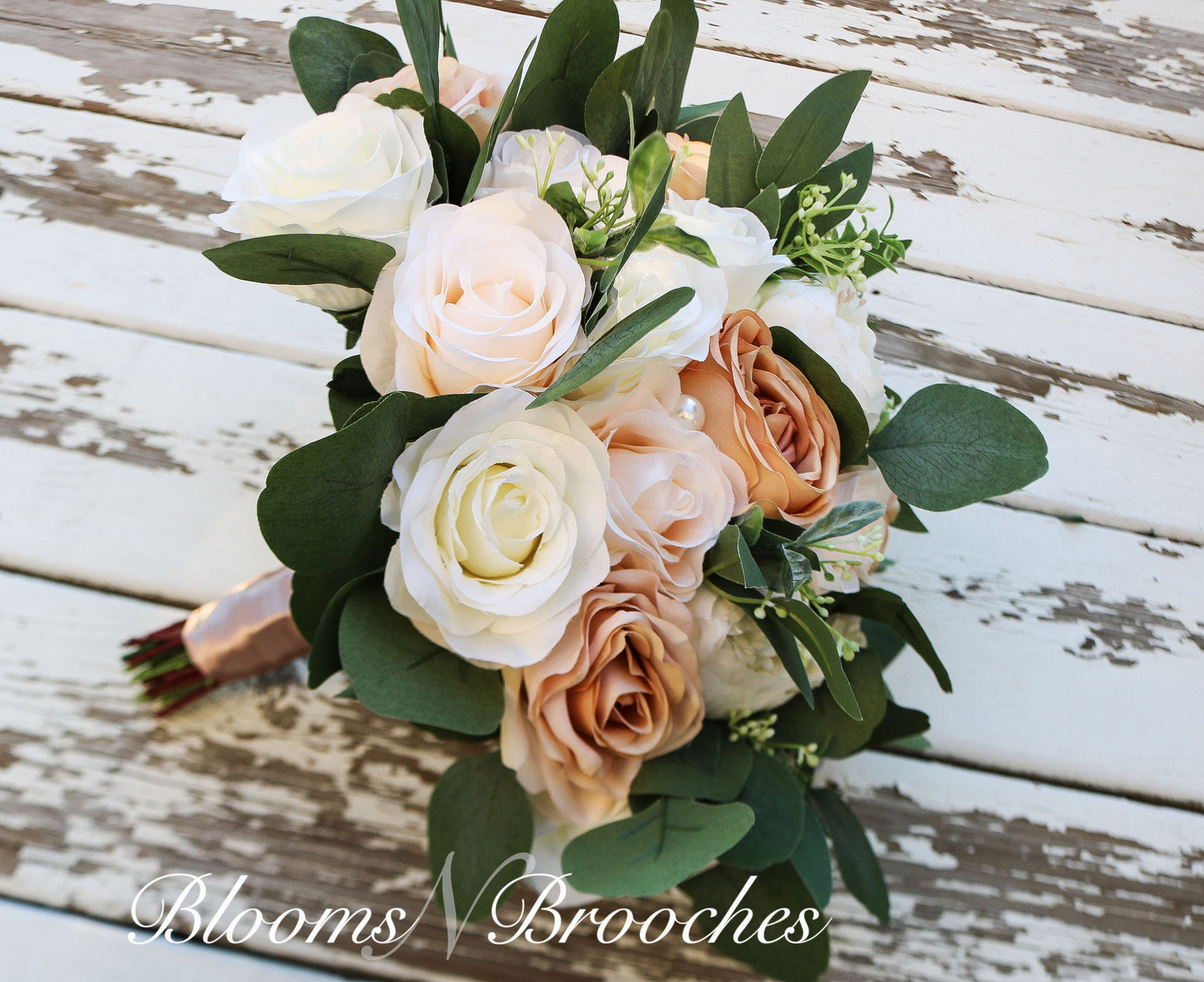 Wedding Bouquet Bride, Champaign Cream and ivory Wedding Bouquets, Artificial Boho bouquets Roses Peonies Eucalyptus, Faux Wedding Flowers