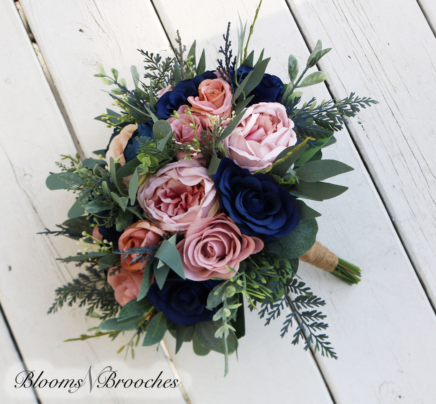 Navy and Dusty Rose Boho Wedding Bouquets, Bridal Bouquet, Bridesmaids bouquet, Artificial Wedding Flowers, artificial Flowers,