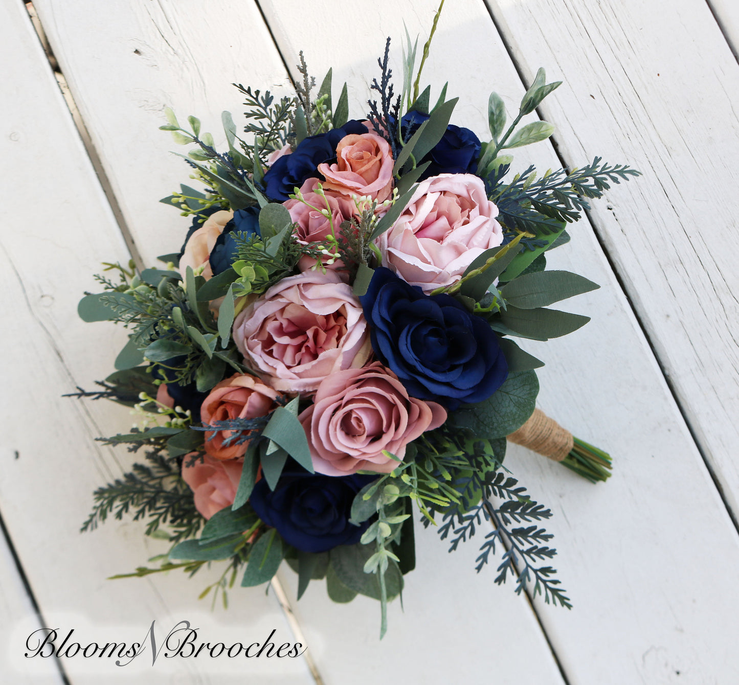Navy and Dusty Rose Boho Wedding Bouquets, Bridal Bouquet, Bridesmaids bouquet, Artificial Wedding Flowers, artificial Flowers,