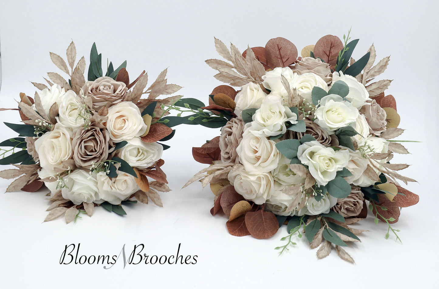 Fall Boho Wedding Bouquet, Bridal Bouquet Artificial, Ivory Cream and taupe wedding bouquets, Silk Wedding Flowers, Roes peony eucalyptus