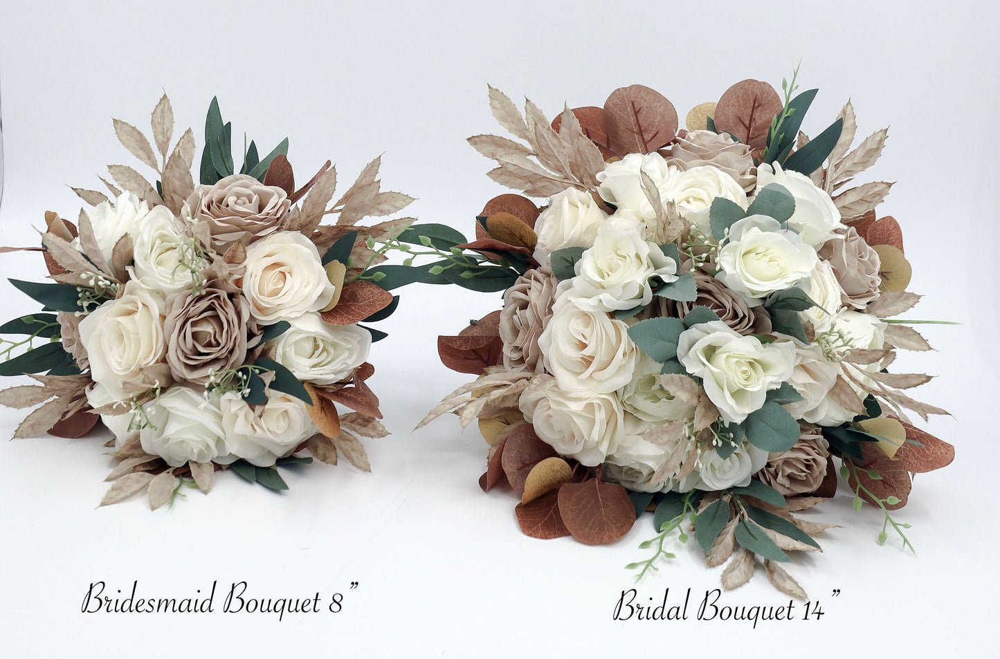 Fall Boho Wedding Bouquet, Bridal Bouquet Artificial, Ivory Cream and taupe wedding bouquets, Silk Wedding Flowers, Roes peony eucalyptus