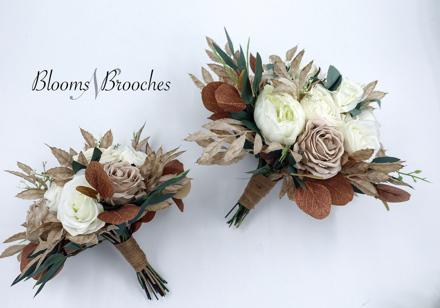 Fall Boho Wedding Bouquet, Bridal Bouquet Artificial, Ivory Cream and taupe wedding bouquets, Silk Wedding Flowers, Roes peony eucalyptus