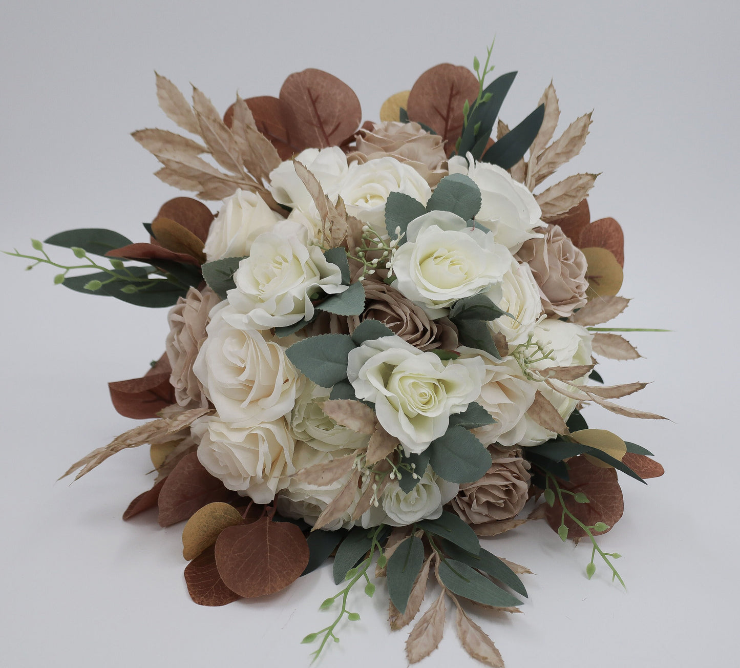 Fall Boho Wedding Bouquet, Bridal Bouquet Artificial, Ivory Cream and taupe wedding bouquets, Silk Wedding Flowers, Roes peony eucalyptus