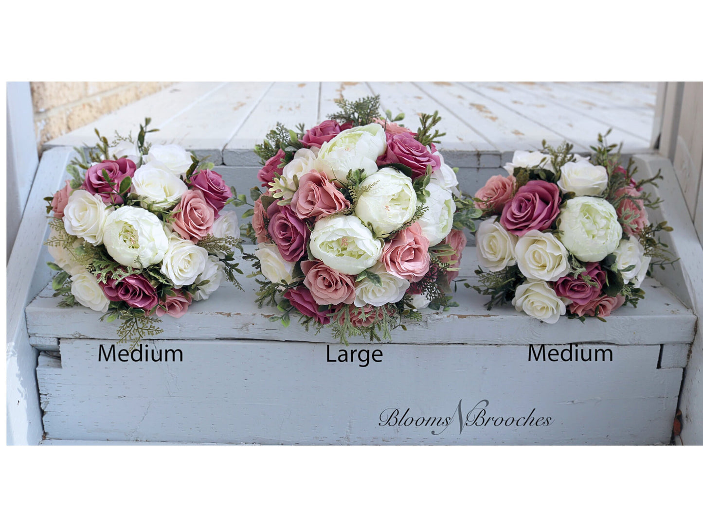 Dusty Rose Mauve and Ivory Wedding Bouquet, Faux Wedding Flowers for Bridesmaid and Bride Bouquets, Quartz Wedding Flowers Silk