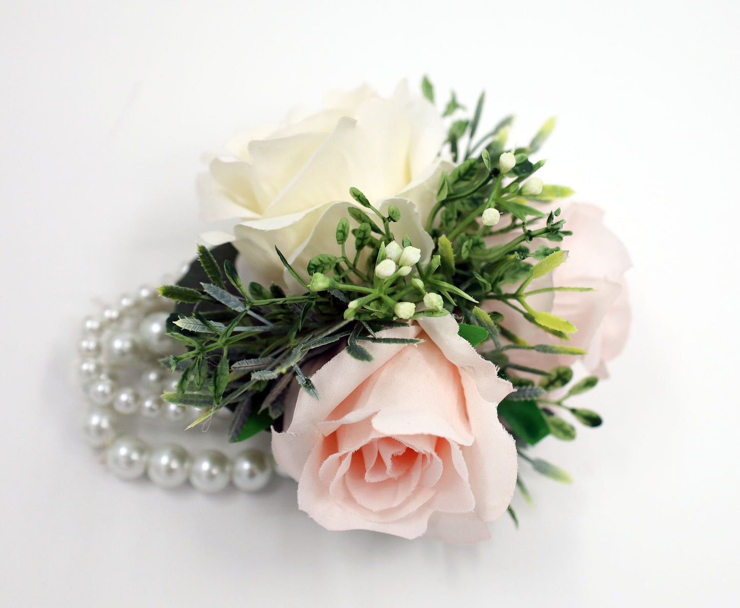 Blush Pink Ivory Wedding Bouquet, Round Crystal Pearl Bouquet for Bride, Faux Bridal Bouquet Bridesmaids Bouquets, Rose Peony Bouquet