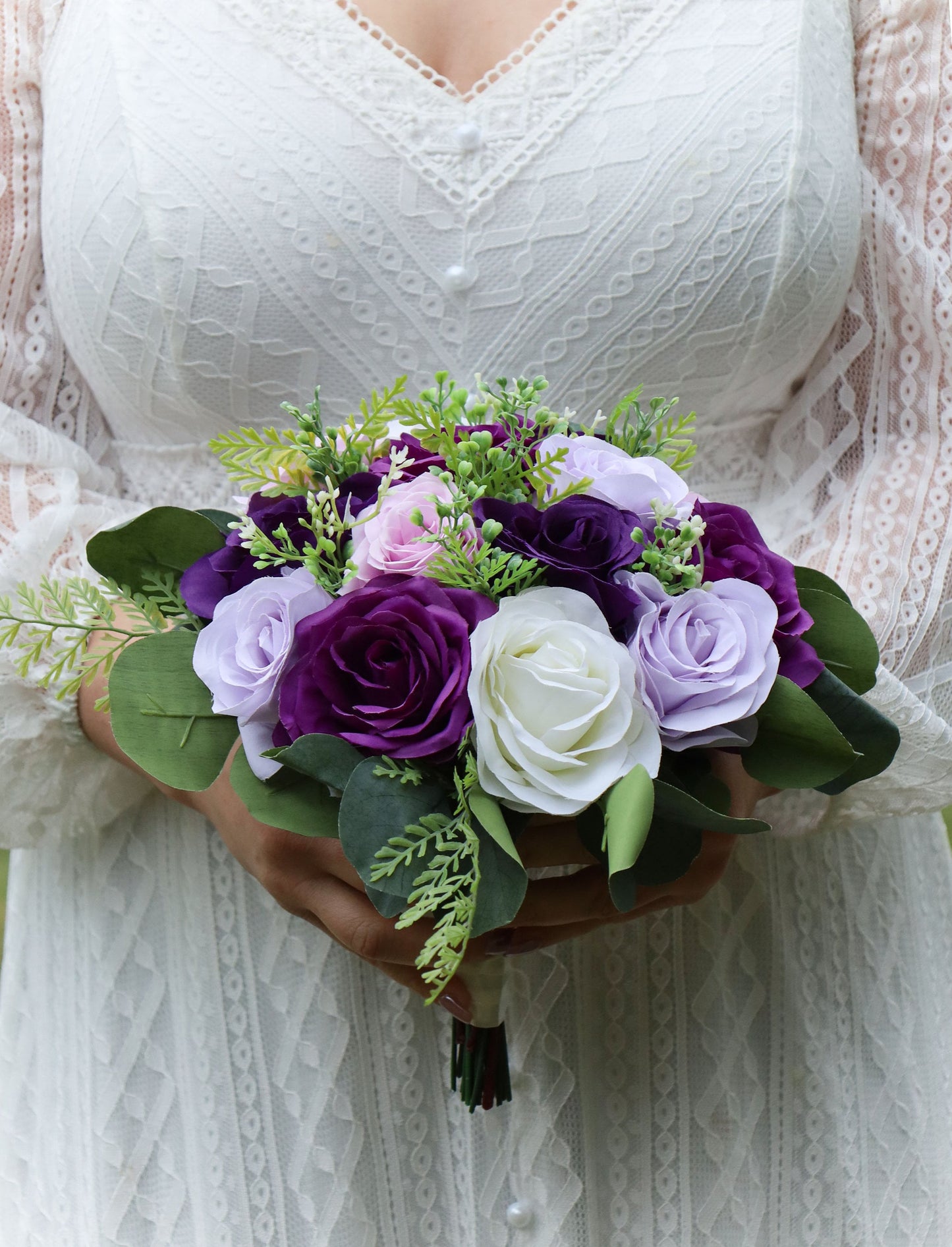 Purple Wedding Bouquets for Bride Bridesmaids, Artificial Boho Bridal Bouquets, Purple Lilac Faux Florals, Silk Wedding flowers
