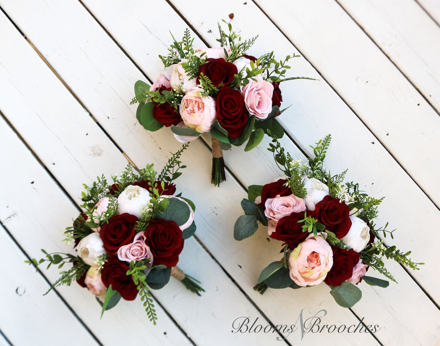 Wedding Floral Package, Boho Wedding Bouquets Wine Blush Pink Ivory, Artificial Wedding Flowers for Bride Bridesmaids Boutonniere Corsage
