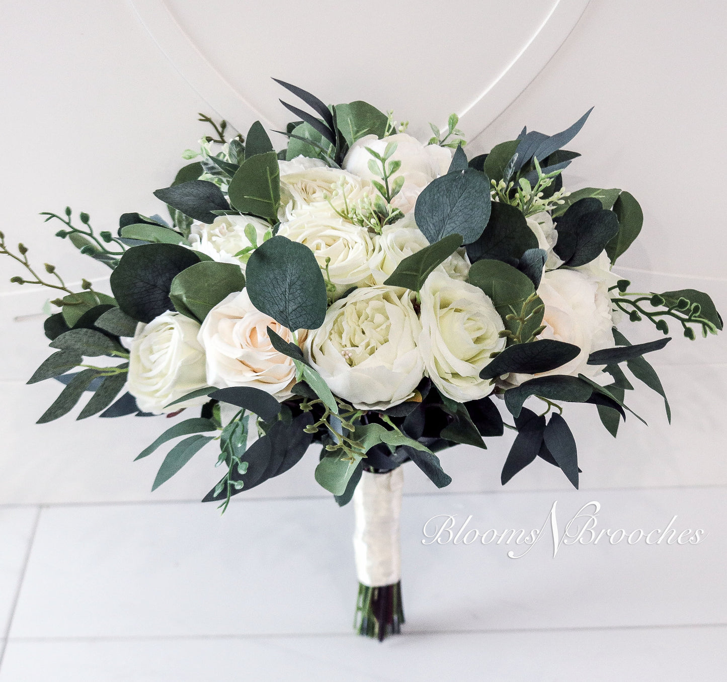 Wedding Bouquets, Bridal Bouquet, Ivory Artificial Wedding Flowers, Roses Eucalyptus Peony, Wedding flowers, boho wedding