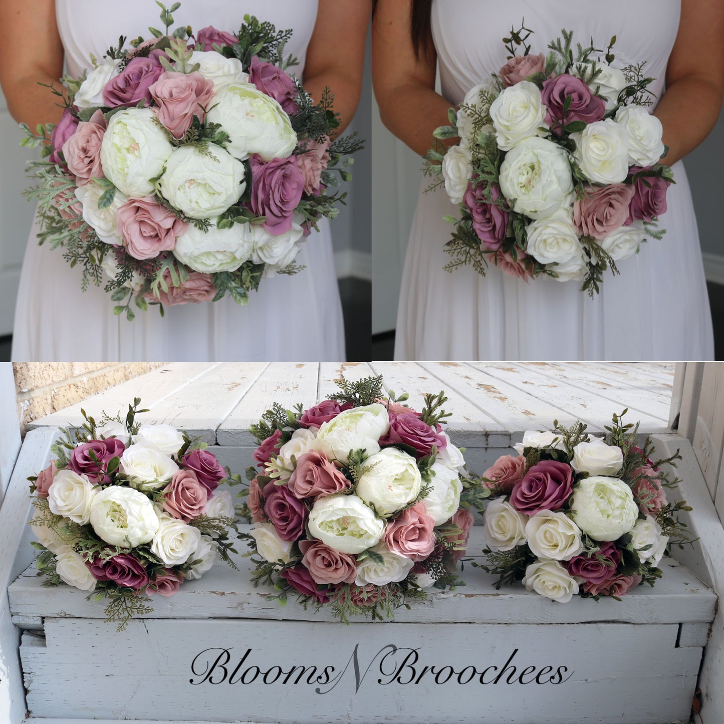 Dusty Rose mauve  and  Ivory Wedding Bouquet Wedding, Dusty Rose mauve  and  Ivory Wedding Bouquet