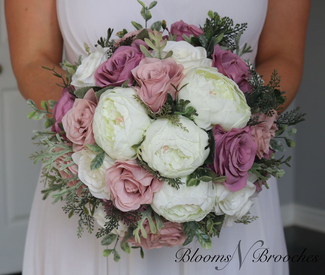 Dusty Rose mauve  and  Ivory Wedding Bouquet Wedding, Dusty Rose mauve  and  Ivory Wedding Bouquet