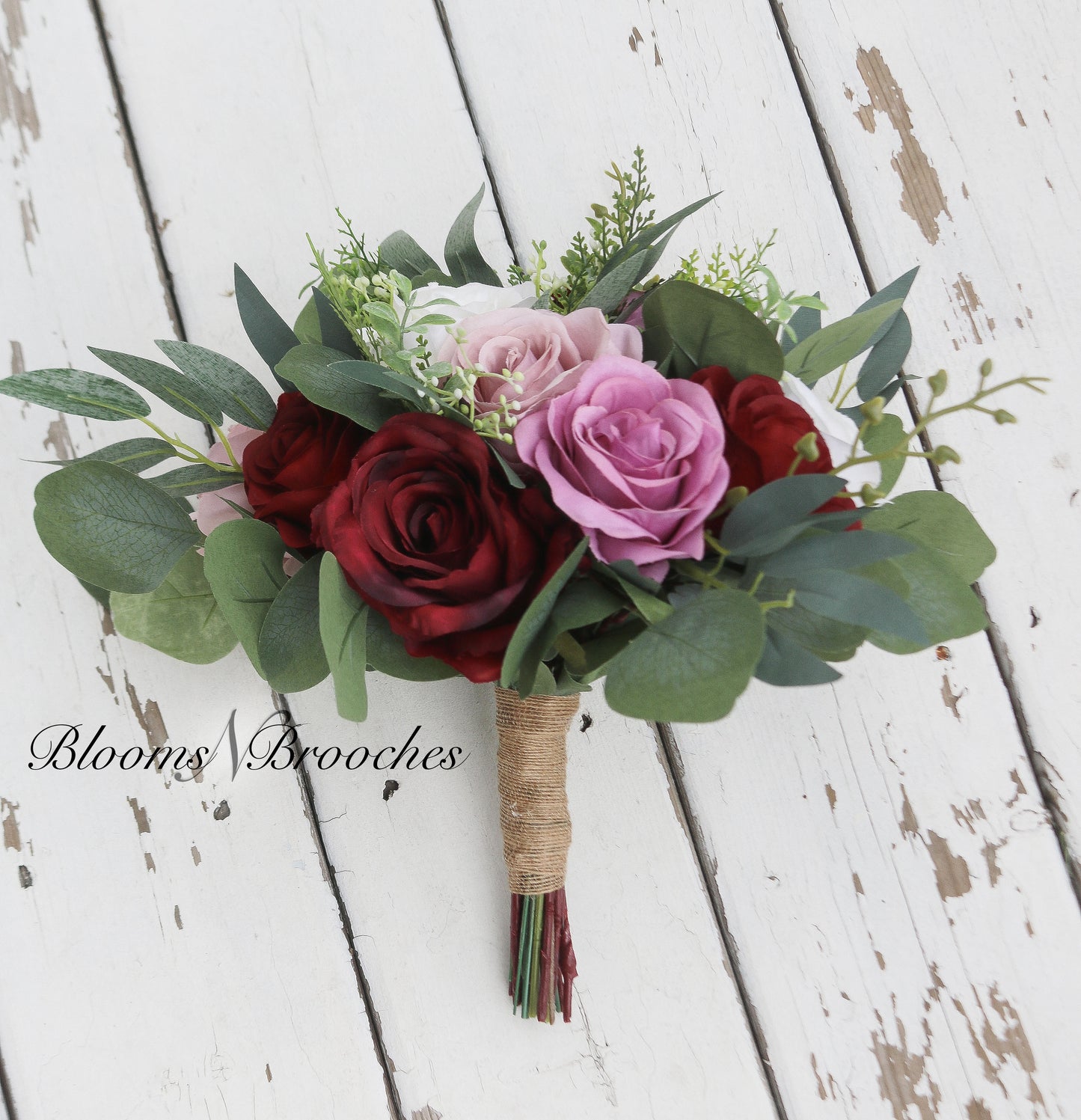 Dusty Rose, Wine and Blush Bridal Bouquet, Artificial Wedding Flowers, Bridesmaid Bouquets, Corsage, Garden Bouquet, wedding flowers