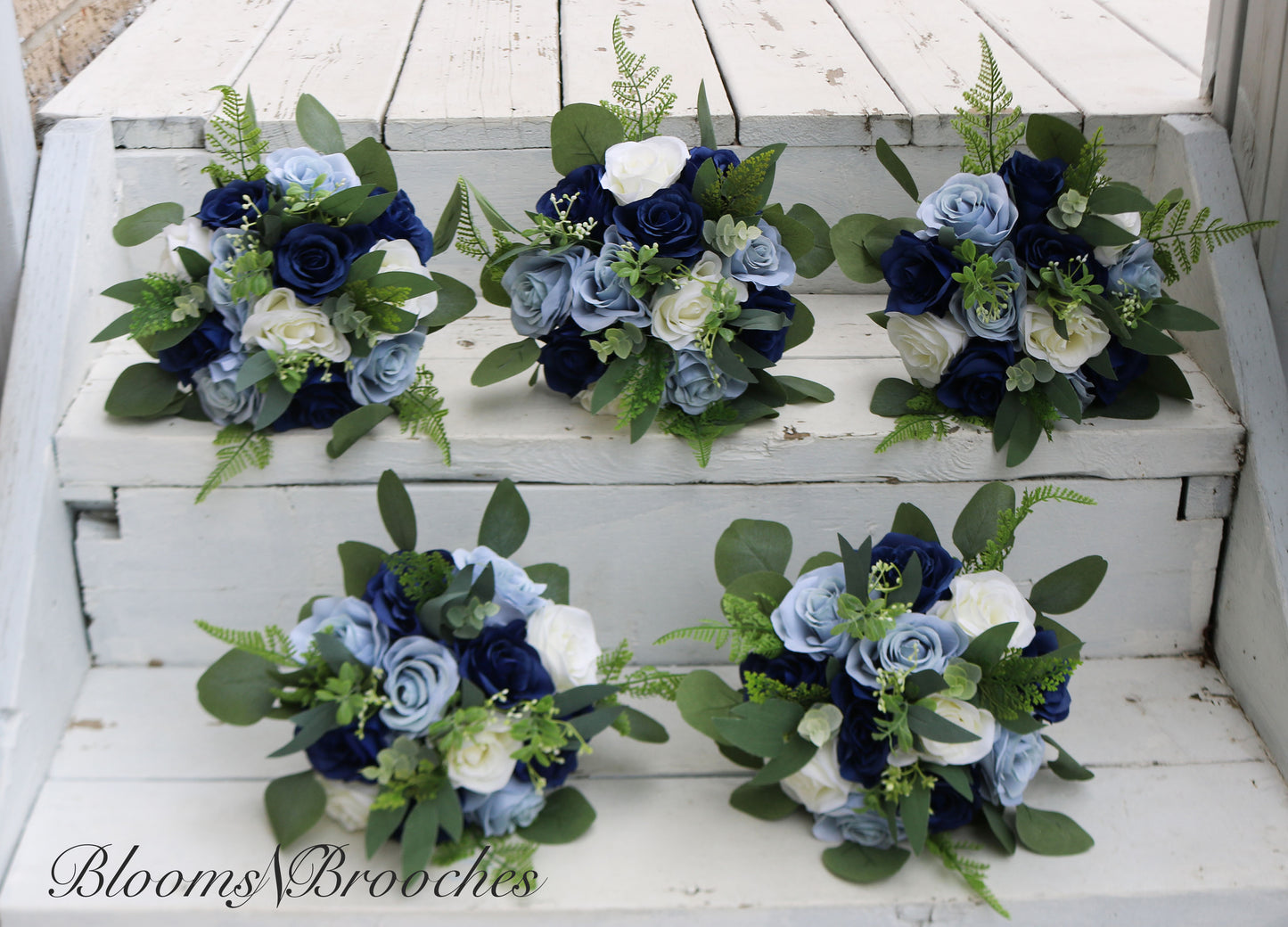 Navy, dusty blue and Ivory Boho Wedding Bouquets, Bridal Bouquet, Bridesmaids bouquet