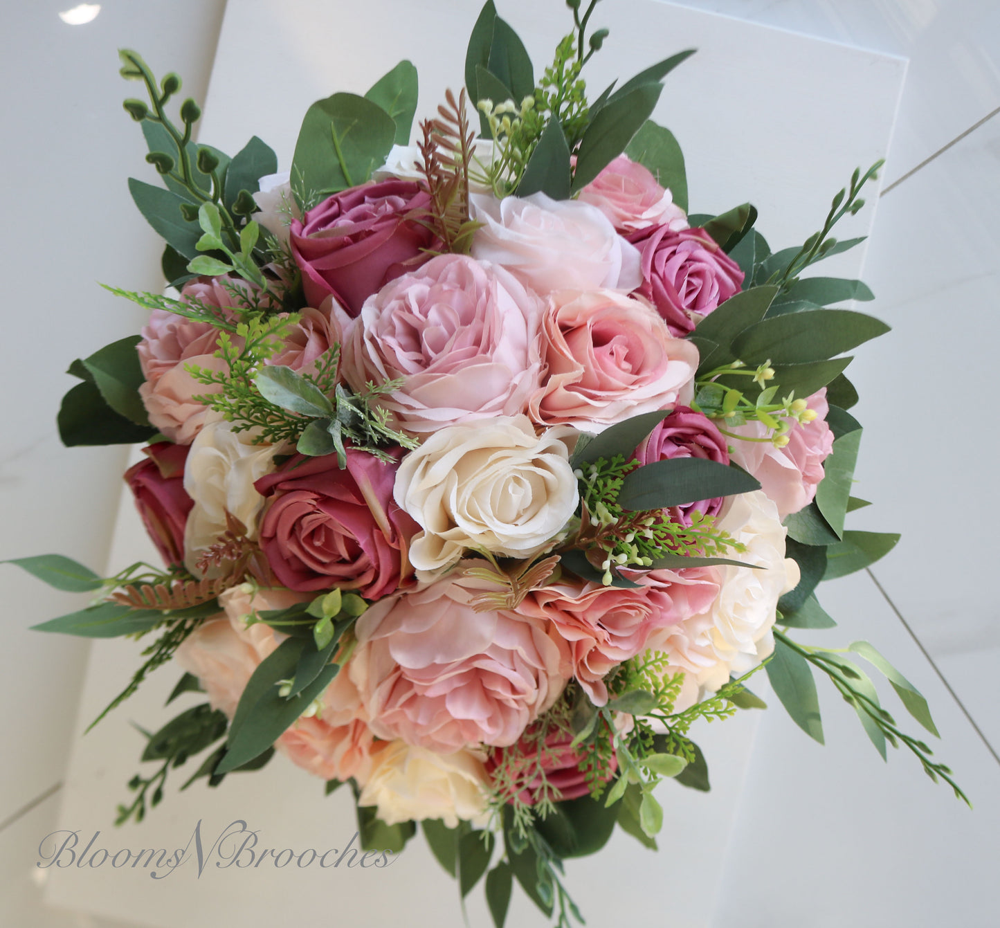 wedding bouquet pink artificial, faux wedding bouquet for bride, Silk wedding flowers