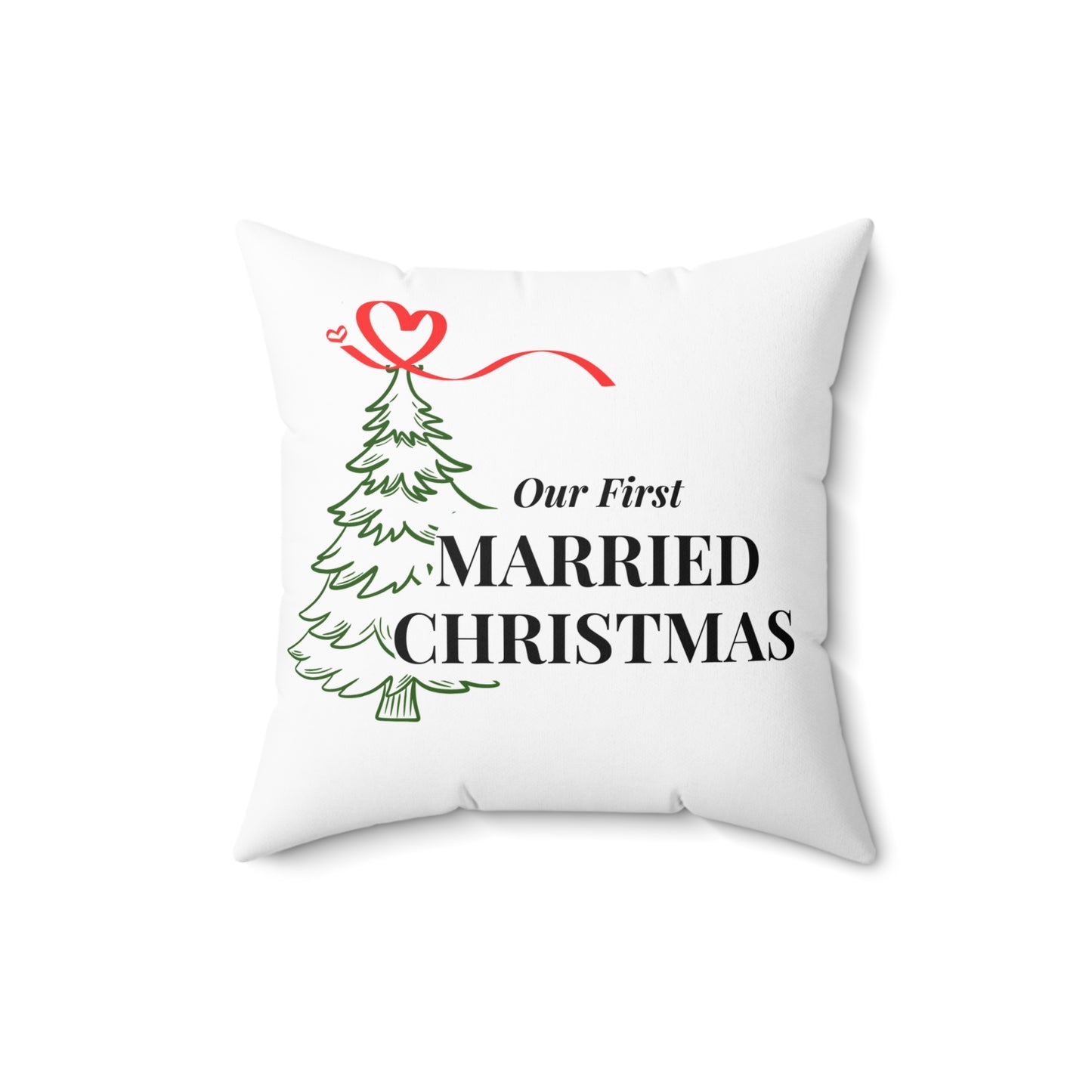 Our First Married Christmas Pillow – Holiday Newlywed Throw Pillow, Just Married Home Decor