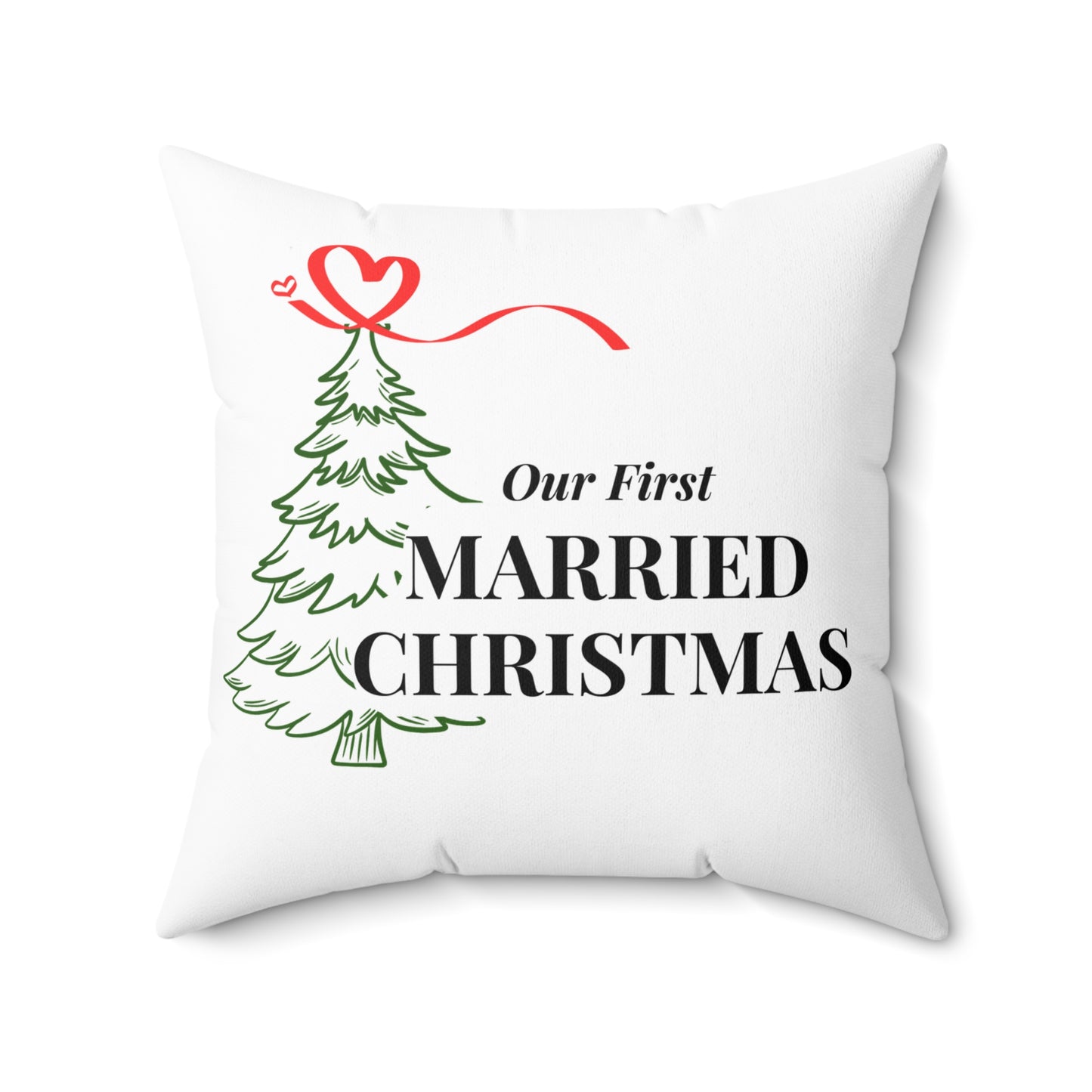 Our First Married Christmas Pillow – Holiday Newlywed Throw Pillow, Just Married Home Decor