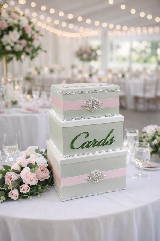 wedding card boxes for your reception. Beautiful wedding money boxes to collect envelopes and gifts while adding style to your gift table décor.



