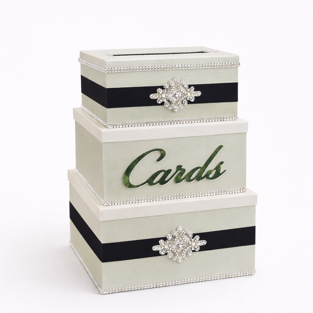 Elegant wedding card boxes designed for receptions. Securely collect cards and envelopes while enhancing your wedding gift table décor.