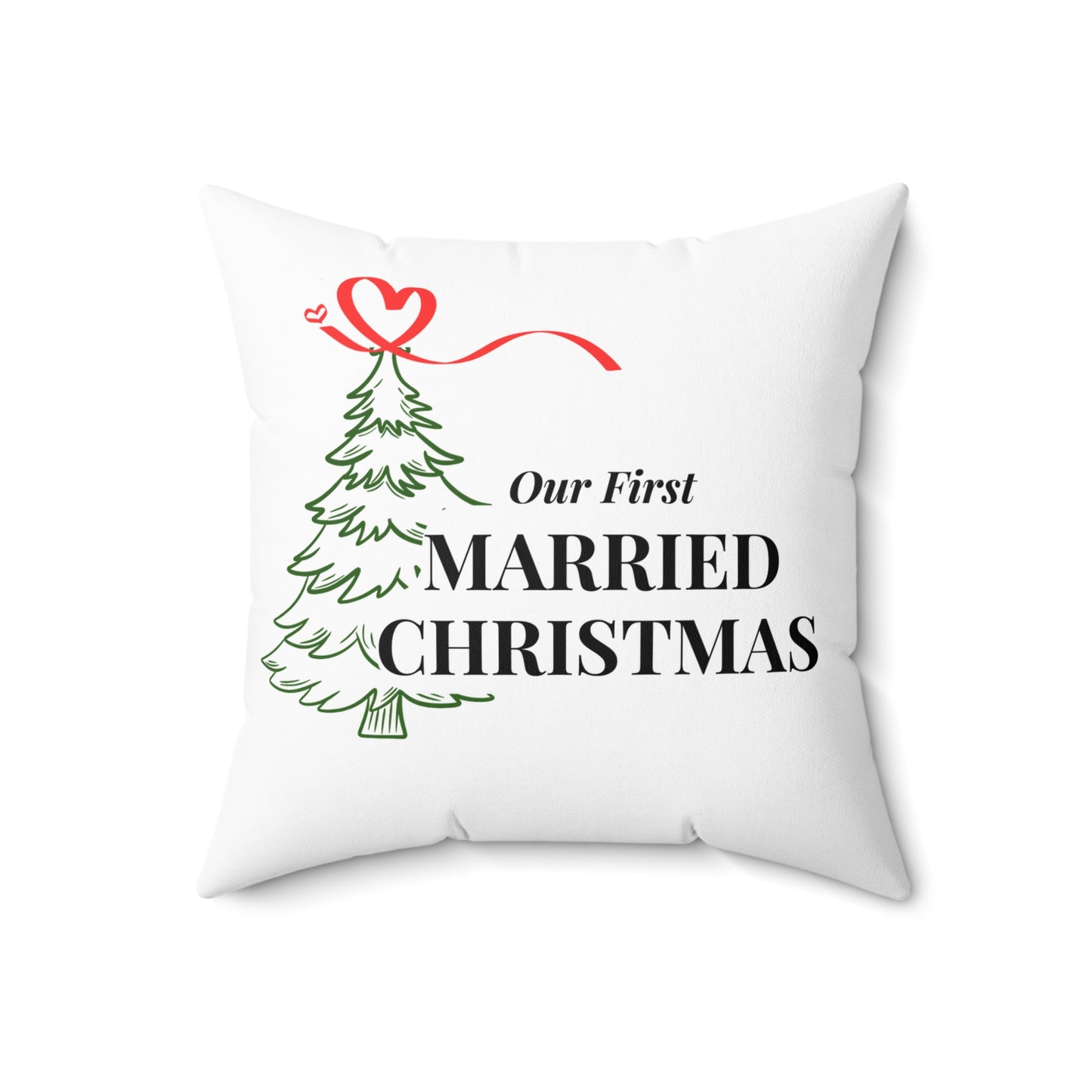 Our First Married Christmas Pillow – Holiday Newlywed Throw Pillow, Just Married Home Decor