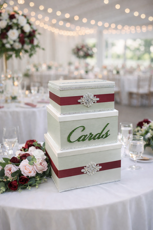 wedding card boxes for your reception. Beautiful wedding money boxes to collect envelopes and gifts while adding style to your gift table décor.
