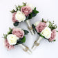 Wedding Bouquet Dusty Rose Ivory Gold, Bridal Bouquet and Bridesmaids Bouquets Artificial, Silk Faux Bouquets Boutonnieres Corsages