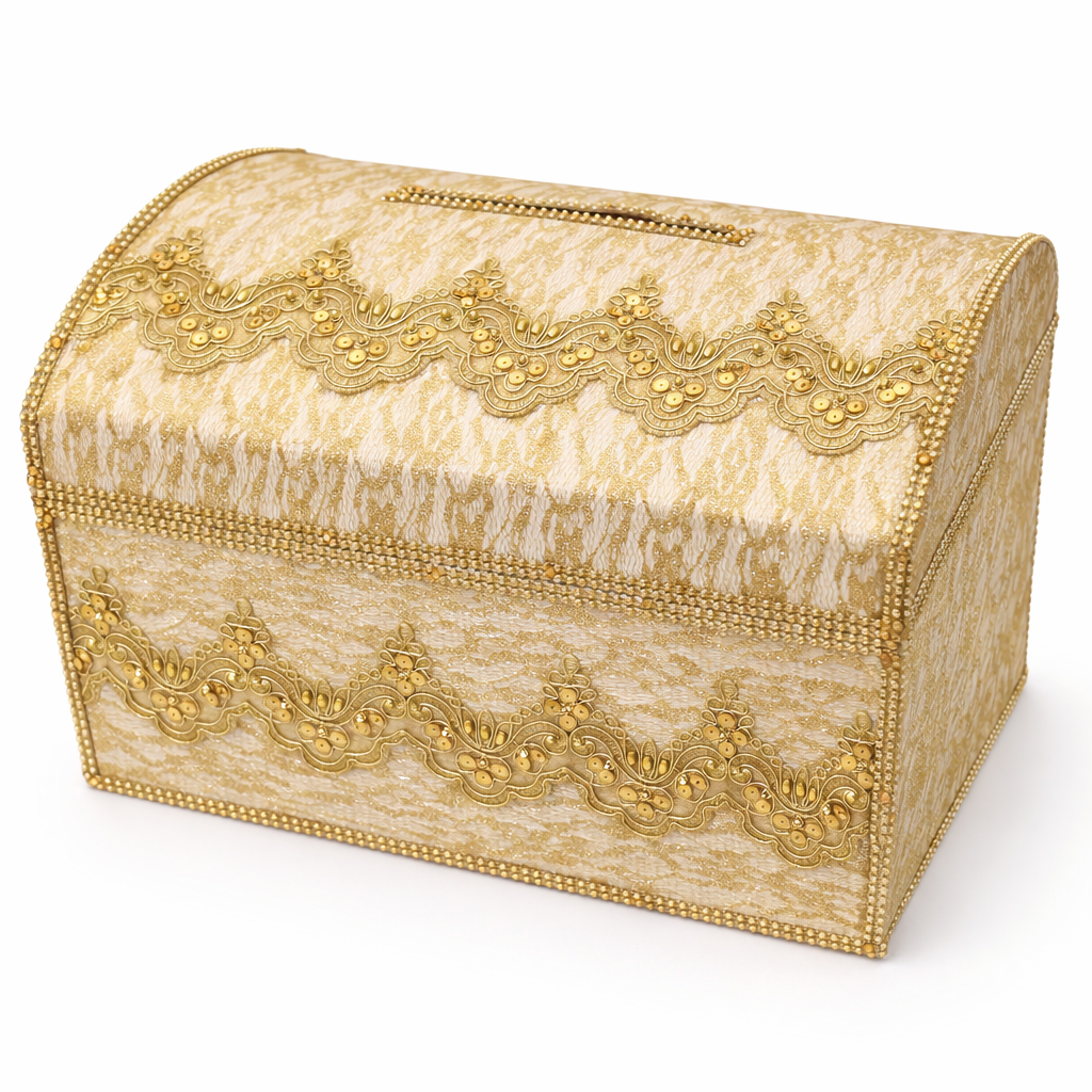 Wedding Card Gold, Money Box with Slot, Silver Wedding Money Box,Lace Card Holder for Wedding Reception, Memory Keepsake Box Envelope Holder