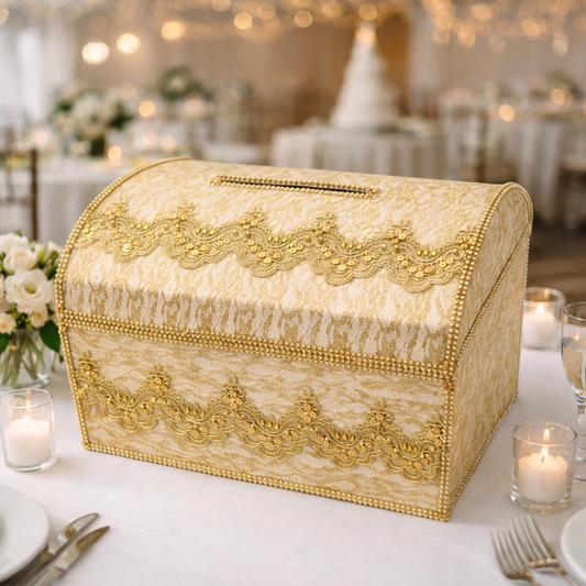 Wedding Card Gold, Money Box with Slot, Silver Wedding Money Box,Lace Card Holder for Wedding Reception, Memory Keepsake Box Envelope Holder