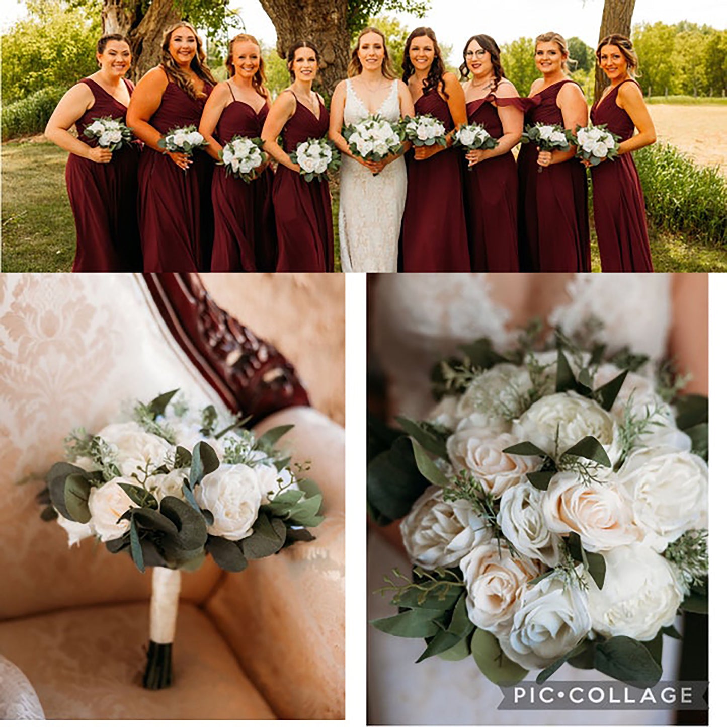 Ivory White & Greenery Wedding Bouquet, Bridal Bouquet, Bridesmaids Bouquets, Boho Wedding Bouquet, Peonies Roses eucalyptus, Faux flowers