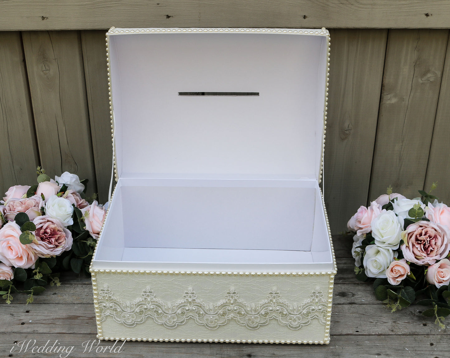 wedding card box, wedding moneybox, wedding envelope holder, Ivory wedding reception box 