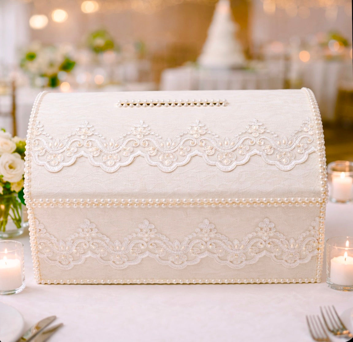 Wedding Card Box, Ivory Wedding Card Box, Treasure Chest Money Box, Lace Wedding Card Holder, Elegant Wedding Decor