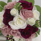 Burgundy Dusty Rose Ivory Wedding Bouquets, Faux Artificial Bridal and Bridesmaids Bouquets, Silk Wedding Flowers with Roses Eucalyptus