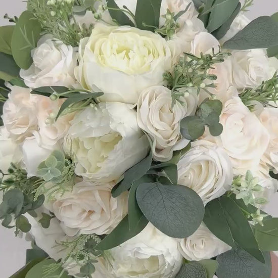 Wedding Floral Package, Wedding Bouquets, Bridal Bouquet, Ivory Artificial, Bridesmaids Bouquets, Roses Eucalyptus Peony, Wedding flowers