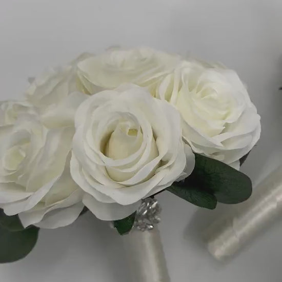 Ivory Bridal bouquet, Wedding Bouquet, Rose Bouquet, Faux Flowers for Weddings, Silk Bouquets and Boutonnieres